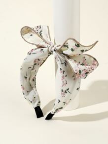 1入組布質花卉印花蝴蝶結細節打結頭箍，適用於春夏假日 - 彩色 - 查看 9