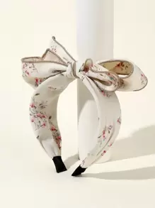 1入組織花細節蝴蝶結頭帶，適用於春夏假期 - 米色 - 查看 9