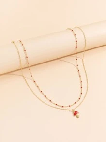 2pcs Mushroom Charm Bead Decor Necklace - Multicolor - View 2