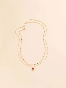 2pcs Mushroom Charm Bead Decor Necklace - Multicolor - View 4