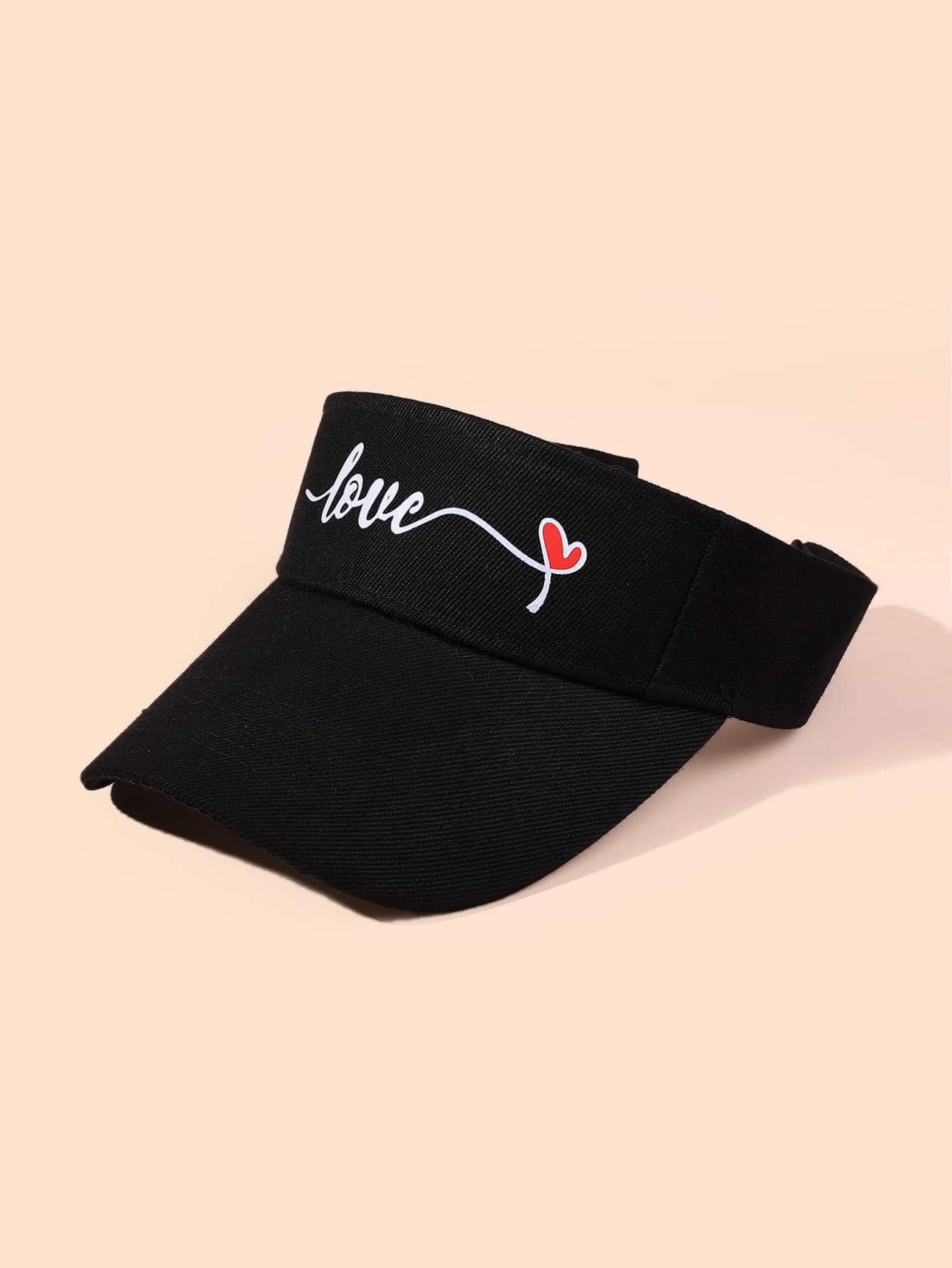 1pc Women's Black English Text Visor Hat, Casual Outdoor Suitable For Daily Use - Black - View 1