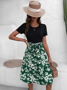 SHEIN LUNE Floral Print Belted Dress - Multicolor - View 3