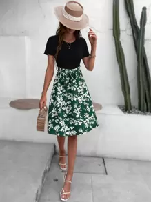 SHEIN LUNE Floral Print Belted Dress - Multicolor - View 4