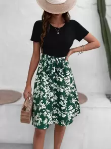 SHEIN LUNE Floral Print Belted Dress - Multicolor - View 5