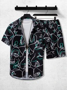 Manfinity Men Figure Graphic Shirt & Shorts Without Tee - Multicolor - View 1