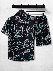 Manfinity Men Figure Graphic Shirt & Shorts Without Tee - Multicolor - View 2