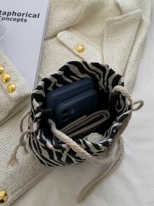 Bolso Diagonal Para Niños Con Correa Ajustable, Bolso De Almacenamiento Con Cordón, Bolso Casual Mini Mensajero De Lona Con Patrón De Cuadros, Bolso Cruzado Ligero Para Negocios Casuales, Mini Bolso Para Adolescentes Con Patrón De Rayas De Cebra, Diseño De Cordón Y Cubo Para Mujeres Estudiantes Universitarias, Novatas Y Trabajadoras Con Cuello Blanco, Perfecto Para La Oficina, La Universidad, El Trabajo, Los Negocios Y El Transporte.