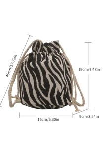 Bolso Diagonal Para Niños Con Correa Ajustable, Bolso De Almacenamiento Con Cordón, Bolso Casual Mini Mensajero De Lona Con Patrón De Cuadros, Bolso Cruzado Ligero Para Negocios Casuales, Mini Bolso Para Adolescentes Con Patrón De Rayas De Cebra, Diseño De Cordón Y Cubo Para Mujeres Estudiantes Universitarias, Novatas Y Trabajadoras Con Cuello Blanco, Perfecto Para La Oficina, La Universidad, El Trabajo, Los Negocios Y El Transporte.
