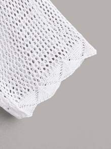 Breezaya áo hở cổ kích thước lớn cắt Thắt nơ trước màu trơn Giải trí - trắng - Xem 4