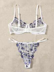 Set de lencería con bordado floral con aro de malla - Multicolor - Ver 2