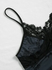 Contrast Lace Floral Print Cami Dress - Dark Grey - View 4