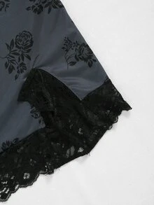 Contrast Lace Floral Print Cami Dress - Dark Grey - View 5