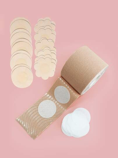 غطاء حلمة ثدي بسيطة 10 أزواج - مع شريط صدر لاصق - 1 لفة