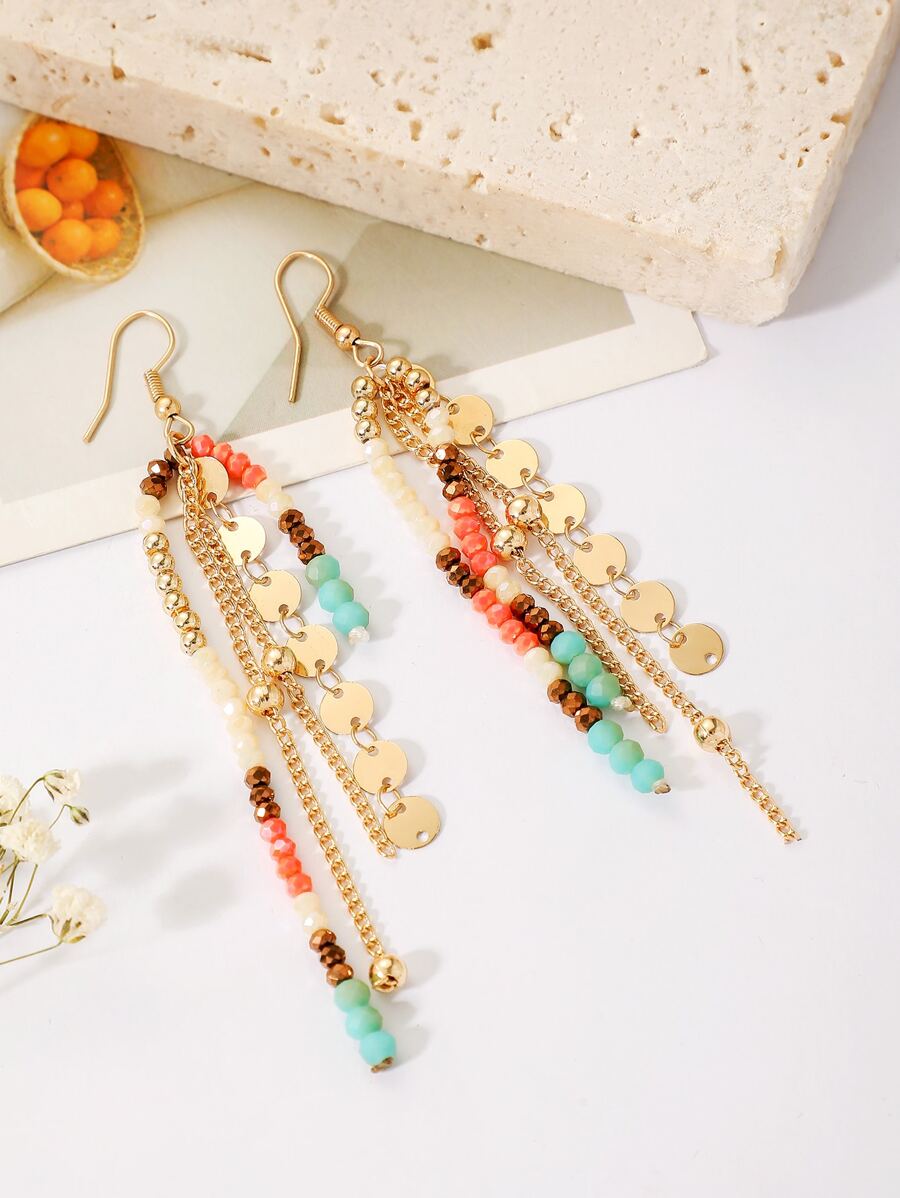 Đĩa & hạt trang trí hoa tai thả tua - Nhiều màu - Xem 1