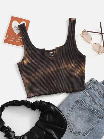 SHEIN リブ ウオッシュ クロップド タンクトップ