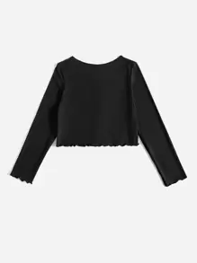 SHEIN EZwear Plus Lettuce Edge Waffle Knit Tee - Black - View 2