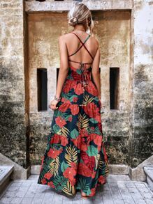 GENKIRA Women Dresses Backless Criss Cross Tie Back Tropis Boho - MultiWarna - View 2