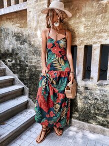 GENKIRA Women Dresses Backless Criss Cross Tie Back Tropis Boho - MultiWarna - View 3