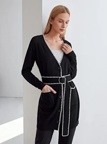 MOTF PREMIUM WOOL MIX CONTRAST TRIM BELTED CARDIGAN - Black - View 4