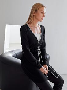 MOTF PREMIUM WOOL MIX CONTRAST TRIM BELTED CARDIGAN - Black - View 7