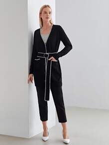 MOTF PREMIUM WOOL MIX CONTRAST TRIM BELTED CARDIGAN - Black - View 8