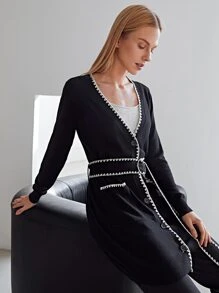 MOTF PREMIUM WOOL MIX CONTRAST TRIM BELTED CARDIGAN - Black - View 10