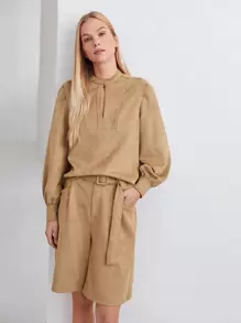 MOTF PREMIUM SUEDETTE KEYHOLE TOP & SHORTS SET - Khaki - View 1