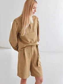 MOTF PREMIUM SUEDETTE KEYHOLE TOP & SHORTS SET - Khaki - View 5