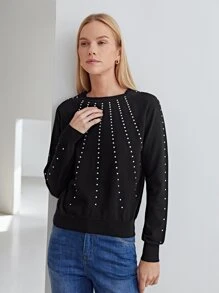 MOTF PREMIUM 水鑽插肩袖套頭毛衣 - 黑色 - 查看 5