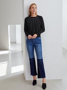 MOTF PREMIUM 水鑽插肩袖套頭毛衣 - 黑色 - 查看 7