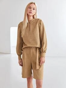 MOTF PREMIUM SUEDETTE KEYHOLE TOP & SHORTS SET - Khaki - View 9