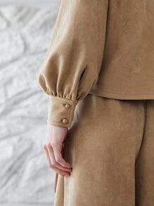 MOTF PREMIUM SUEDETTE KEYHOLE TOP & SHORTS SET - Khaki - View 10