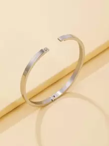 極簡風格素色手鐲 - 銀色 - 查看 1