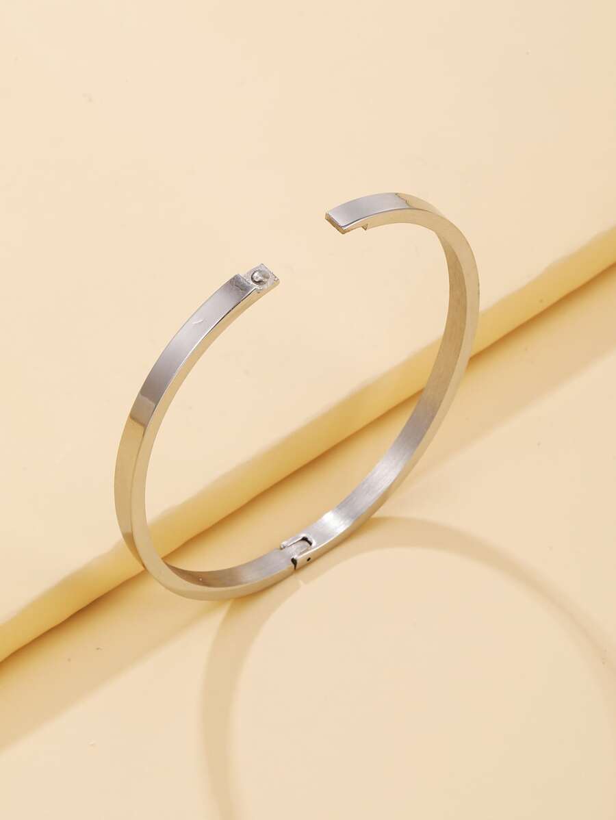 極簡風格素色手鐲 - 銀色 - 查看 1