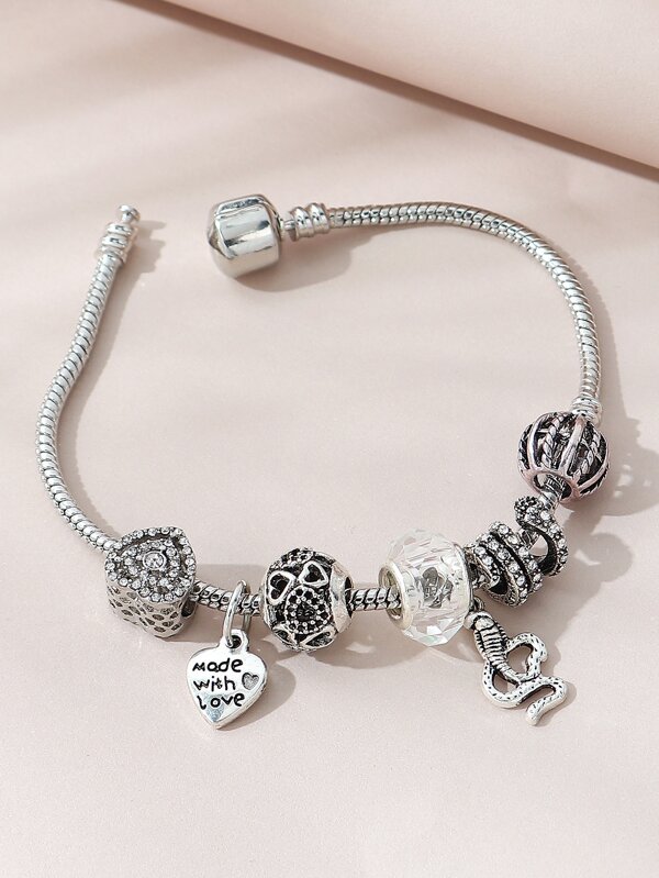 Rhinestone Detail Heart Charm Bracelet SHEIN USA