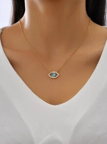 Rhinestone Eye Charm Necklace - Multicolor - View 1
