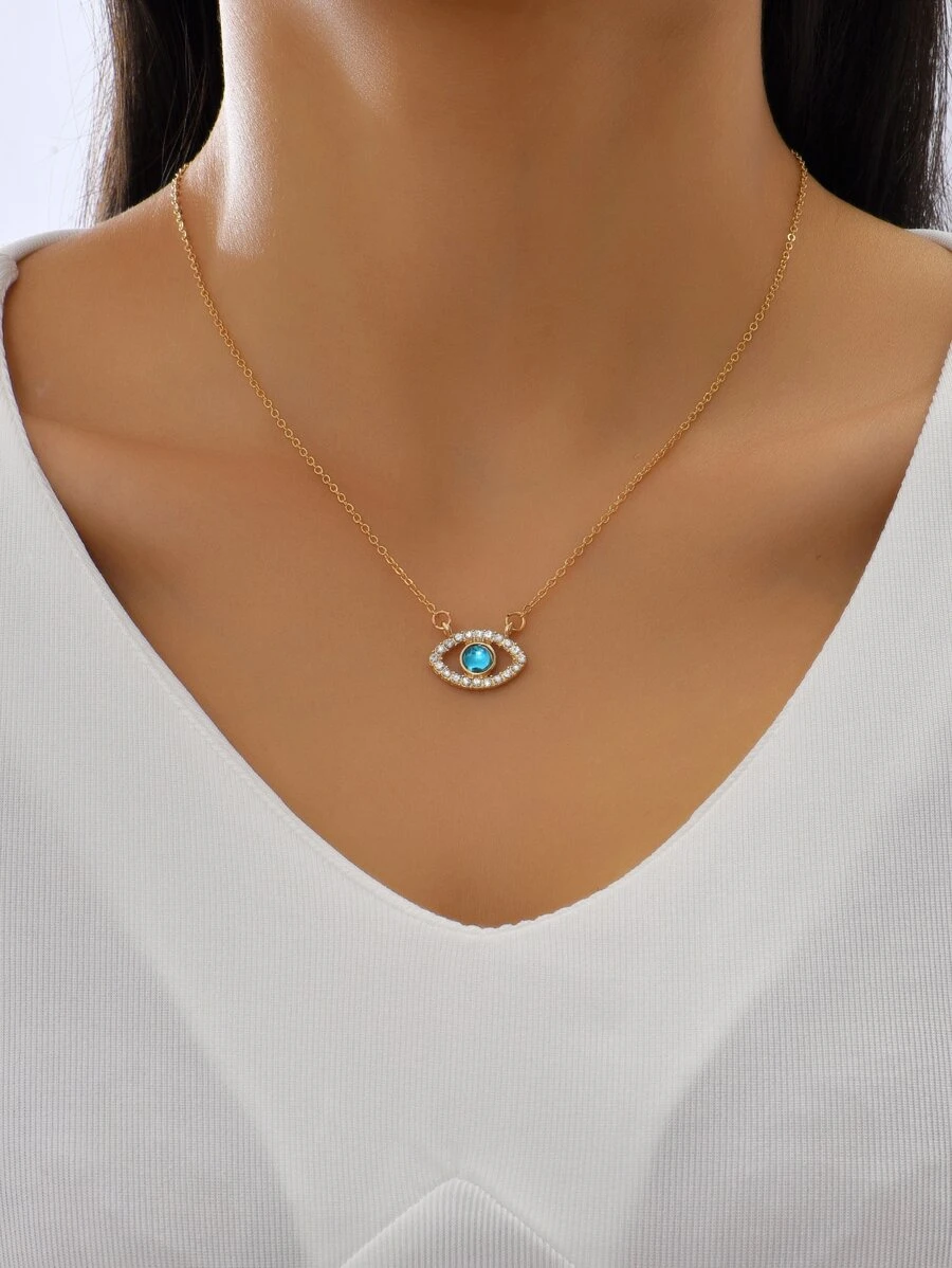 Rhinestone Eye Charm Necklace - Multicolor - View 1