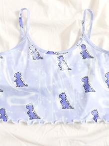 Girls Dinosaur Print Lettuce Trim PJ Set - Lilac Purple - View 4