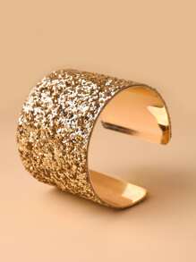 1pc Fashionable & Minimalist Glittery Open Bangle Bracelet, Adjustable Width - Champagne - View 2
