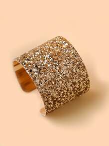 1pc Fashionable & Minimalist Glittery Open Bangle Bracelet, Adjustable Width - Champagne - View 3