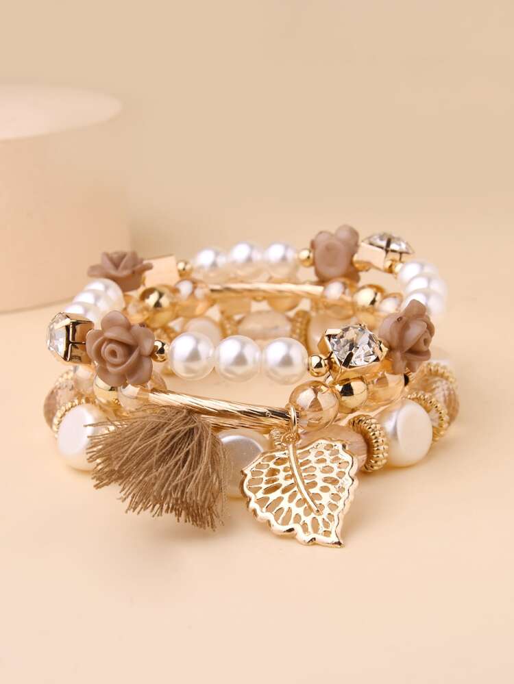 4pcs/Set Fashionable Elegant Acrylic Beaded Bracelets