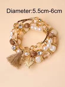 4件套时尚优雅亚克力串珠手链 - 卡其色 - 查看 3