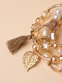 4件套时尚优雅亚克力串珠手链 - 卡其色 - 查看 4