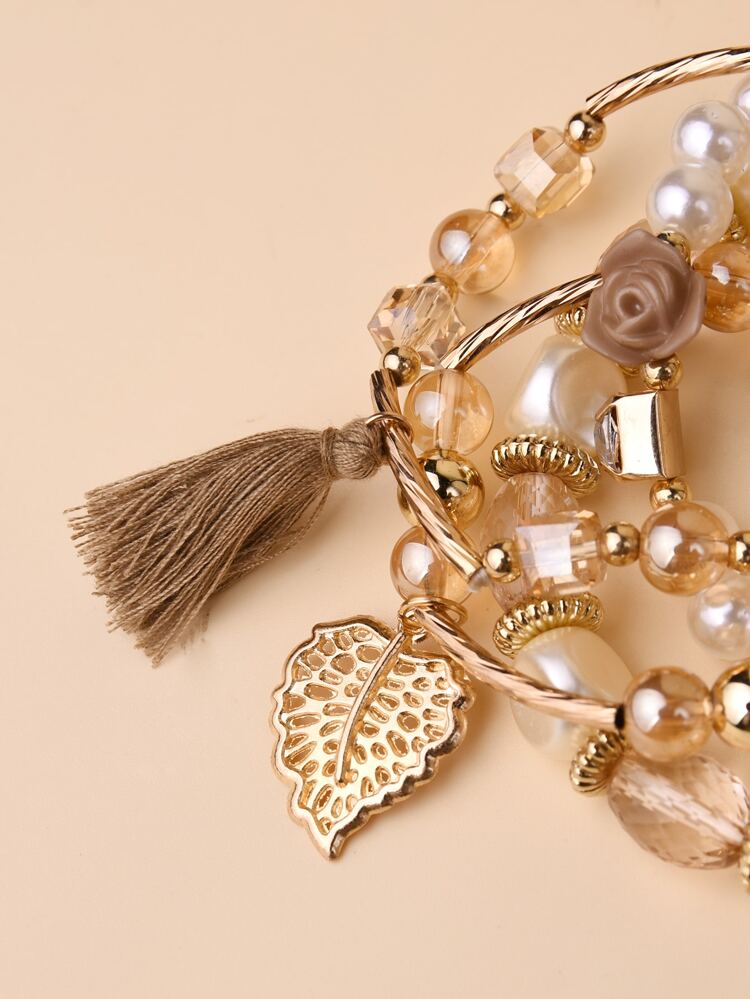 4pcs/Set Fashionable Elegant Acrylic Beaded Bracelets