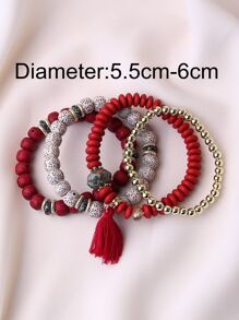 4pcs Tassel Charm Beaded Bracelet - Multicolor - View 3
