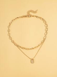 2pcs Geometric Pendant Necklace - Yellow Gold - View 3