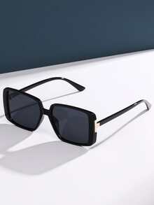 1pc Vintage Rectangular Plastic Decorative Fashion Glasses Unisex - Black - View 2