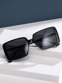 1pc Vintage Rectangular Plastic Decorative Fashion Glasses Unisex - Black - View 1