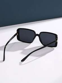 1pc Vintage Rectangular Plastic Decorative Fashion Glasses Unisex - Black - View 3