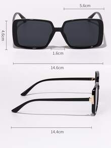 1pc Vintage Rectangular Plastic Decorative Fashion Glasses Unisex - Black - View 4